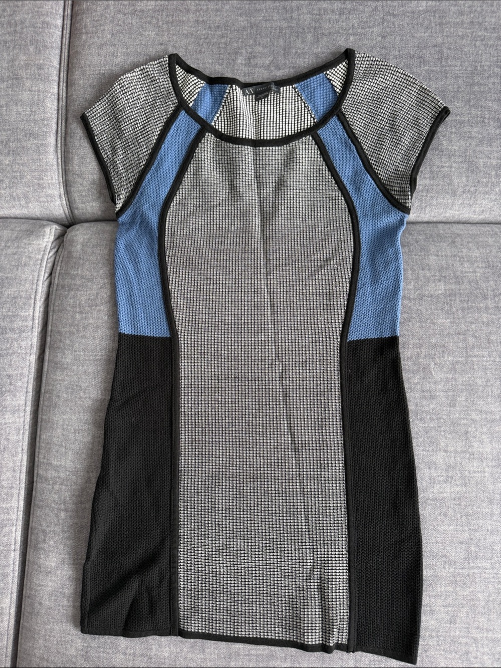Armani Exchange Blue, Black & Gray Colorblock Tight Knit Dress
